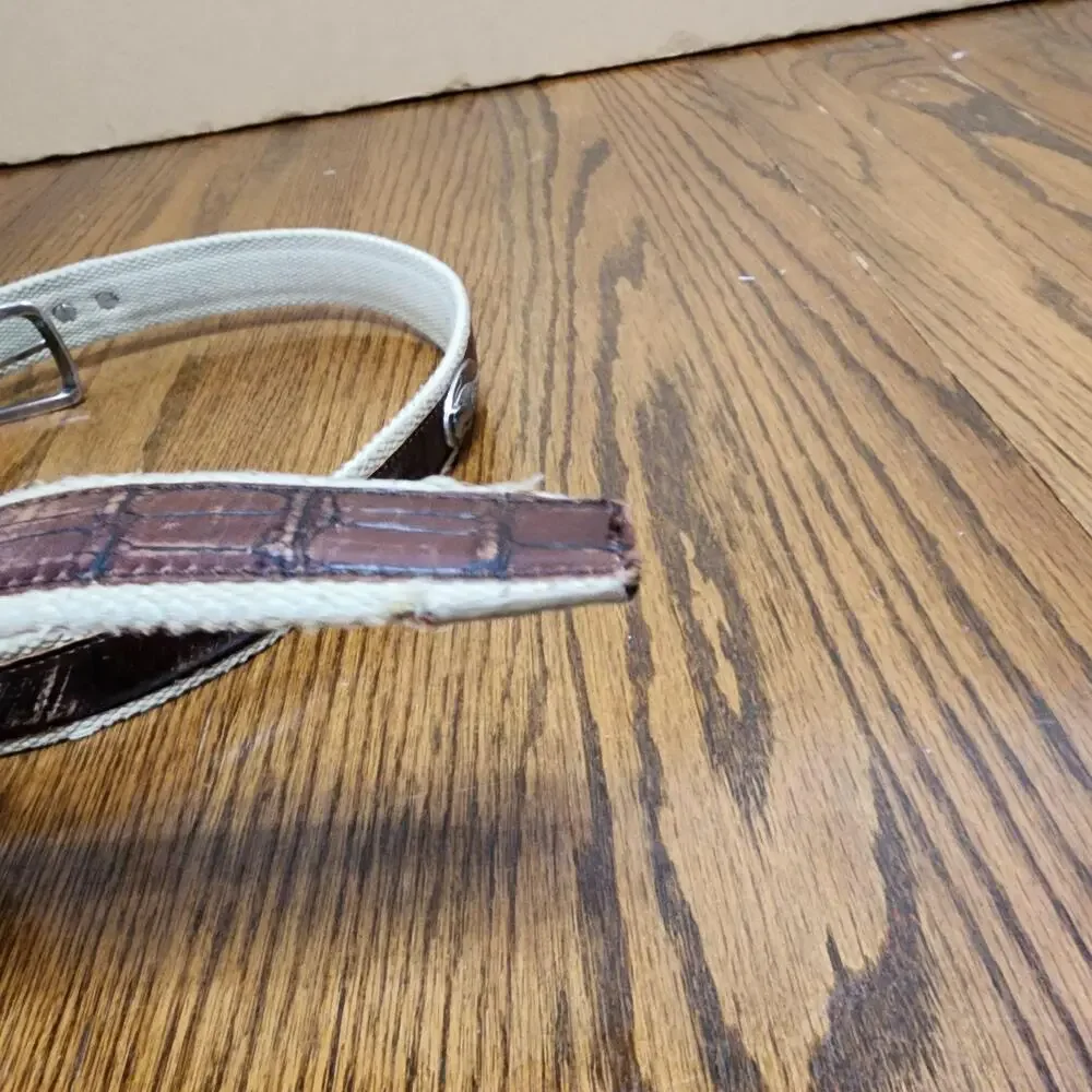 Belt Mens 44 Brown Cotton Leather Webbed Fish Buckle Marine Outdoor Adjustable